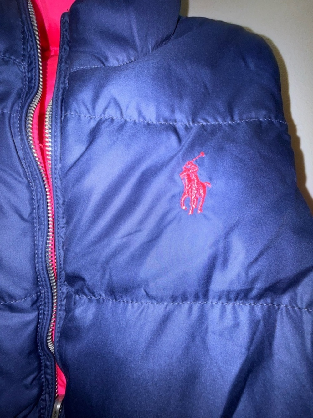 Polo by Ralph Lauren Hot Pink/Navy Quilted reversible Vest. Kids size L - Picture 9 of 9